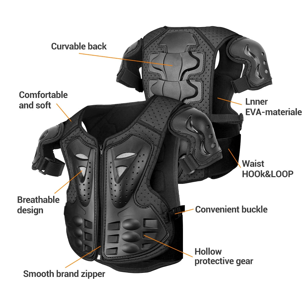 Kid's Motorcycle Armor Vest Protection Motocross Body Armor Jacket Protective Armors Riding Kneepads Moto Full Armor Children