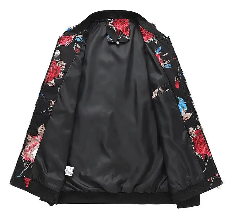 New Men Long Sleeved Baseball Collar Casual Sports Jacket Fashion Male Daily High Street Flower Coats
