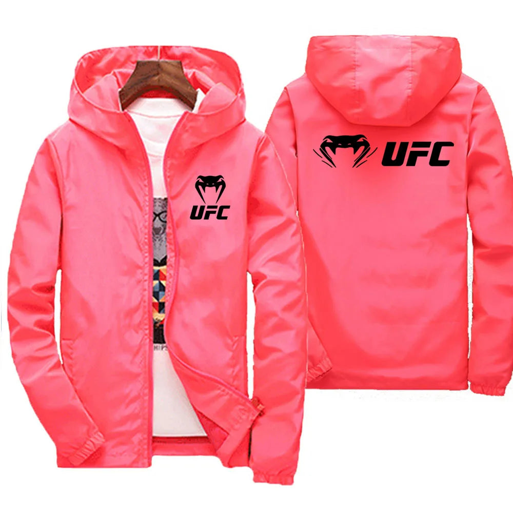 2025 UFC Fighting Logo Breathable Fashion Fitness Zipper Jacket Casual High Quality Hooded Baseball Jacket Outdoor Sports Jacket