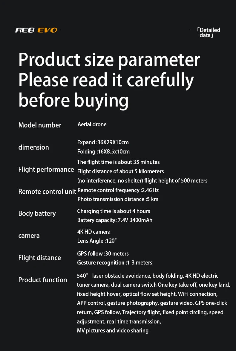 AE8 EVO GPS Drone 4K Professional HD Dual Camera With Screen 5G WIFI 360°Obstacle Avoidance Brushless Rc Quadcopter FPV Drones