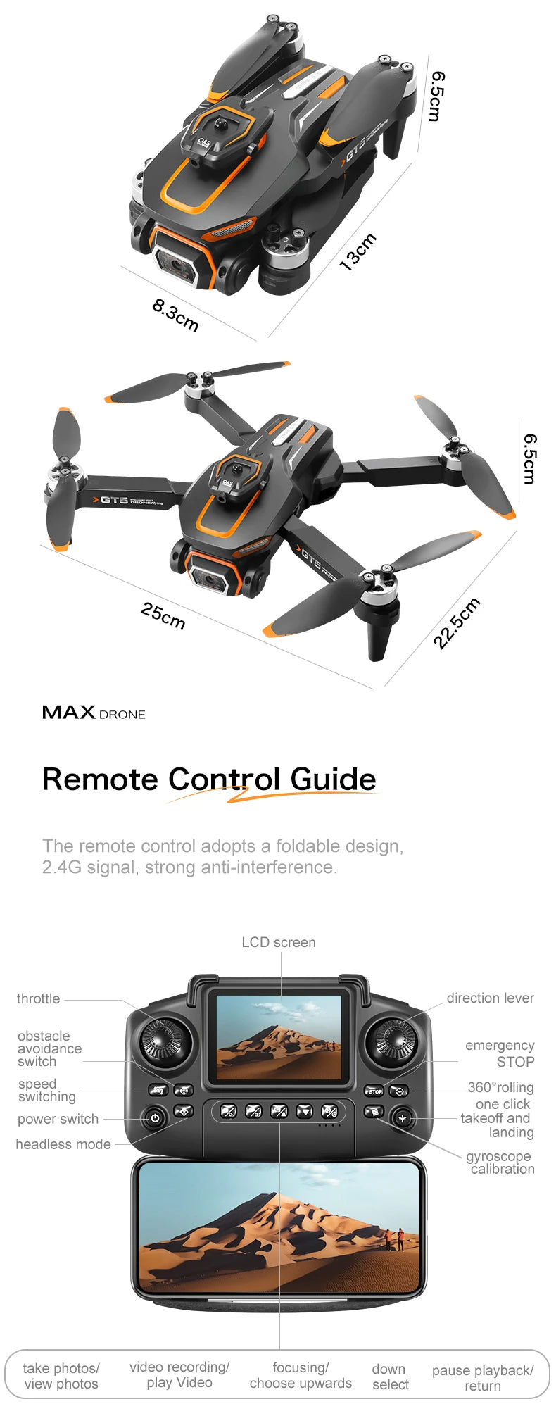 GT5 Brushless Drone with Dual Lens & Obstacle Avoidance - GPS/APP Path Drawing, 2.4" Screen Remote Flight for Aerial Photography