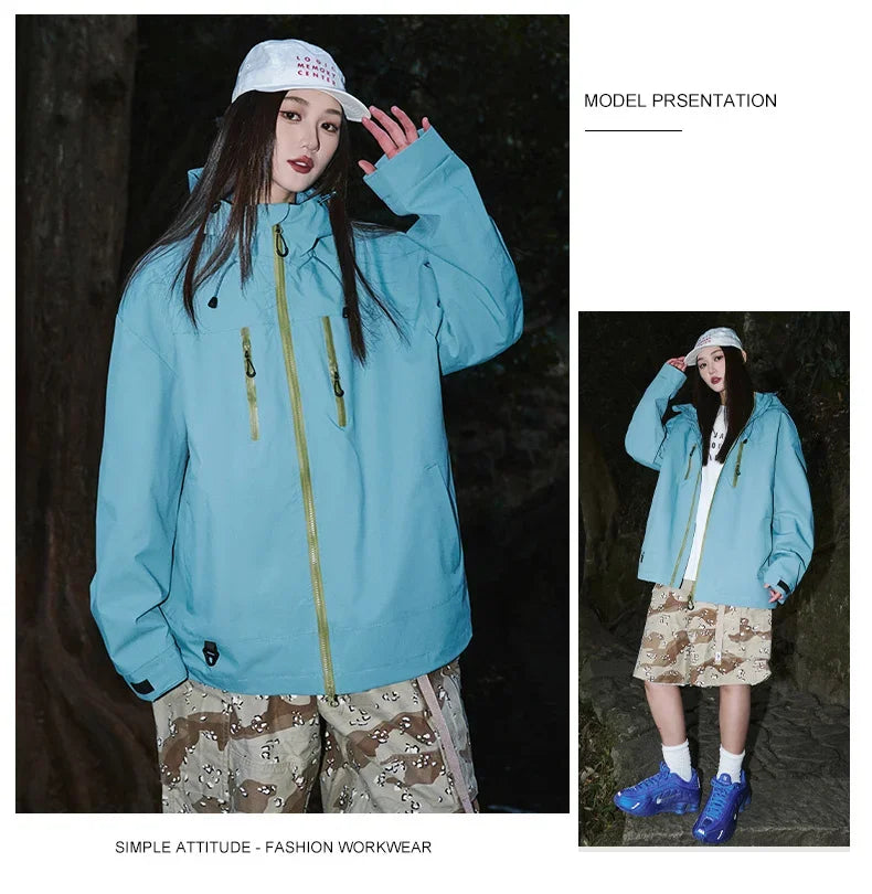 Gorpcore Waterproof Jacket Mens Couple's Ski Oversized Zipper Pocket Windbreaker Autumn High Quality Travel Camping Hooded Coats