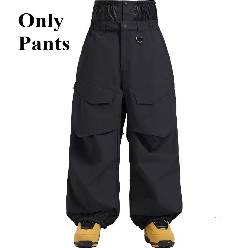 Men Baggy Wear-resistant Skiing Pants Women Insulated Loose Pockets Winter Trousers Outdoor Sports Waterproof Clothes 2025 Warm