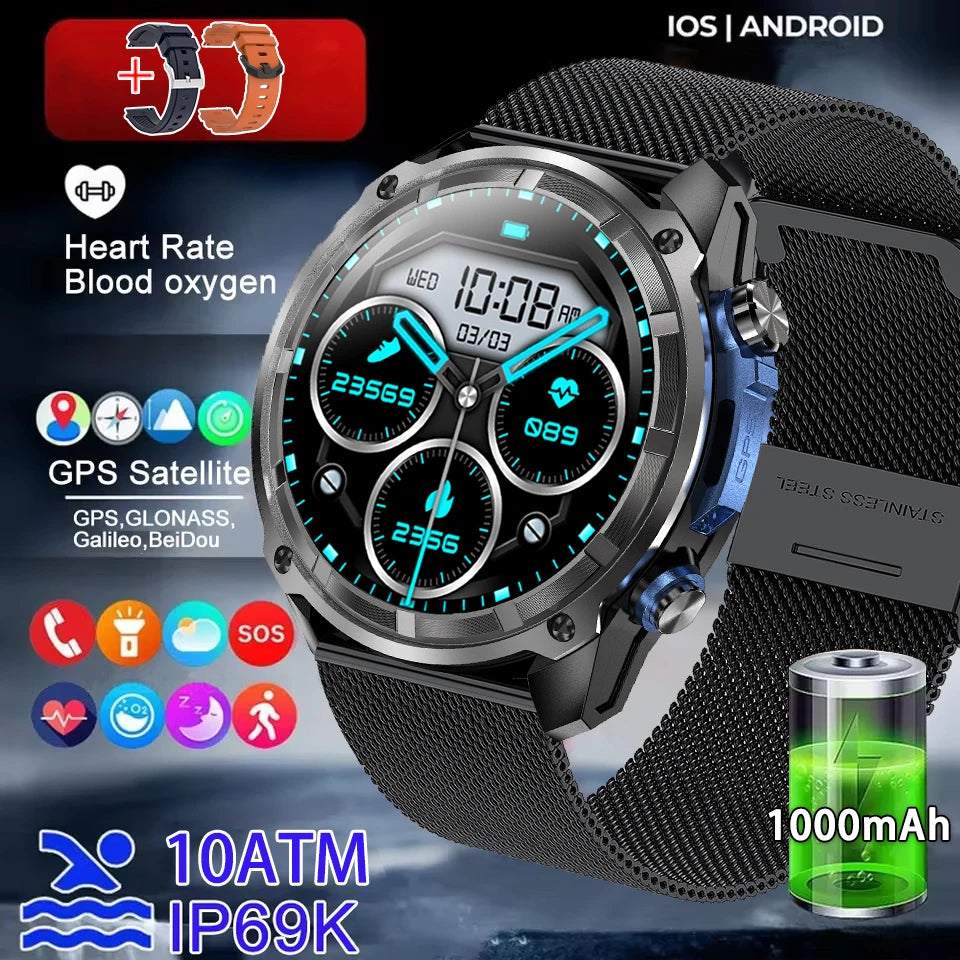 2026 Men GPS New Offline Map Smart Watch 10ATM Waterproof 4GB Route Navigation Clock 1000mAh Battery Outdoors Military Watches