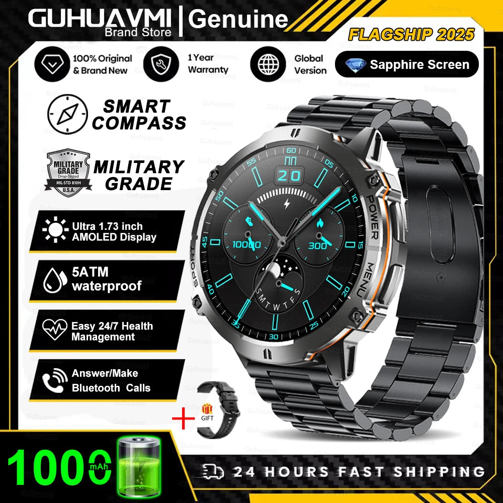 New Outdoor 1000mAh Battery Men Adult Smart Watch GPS Compass Altimeter 10ATM Waterproof Heart Rate BT Call Sport Man Smartwatch