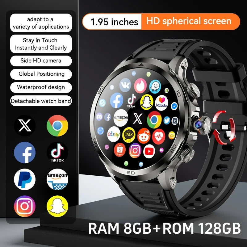 8GB+128GB H19 Smart Watch 1.95-inch Amoled Large Screen 190° Rotary Camera 1900Mah Battery GPS WIFI Android Smartwatch Men Adult