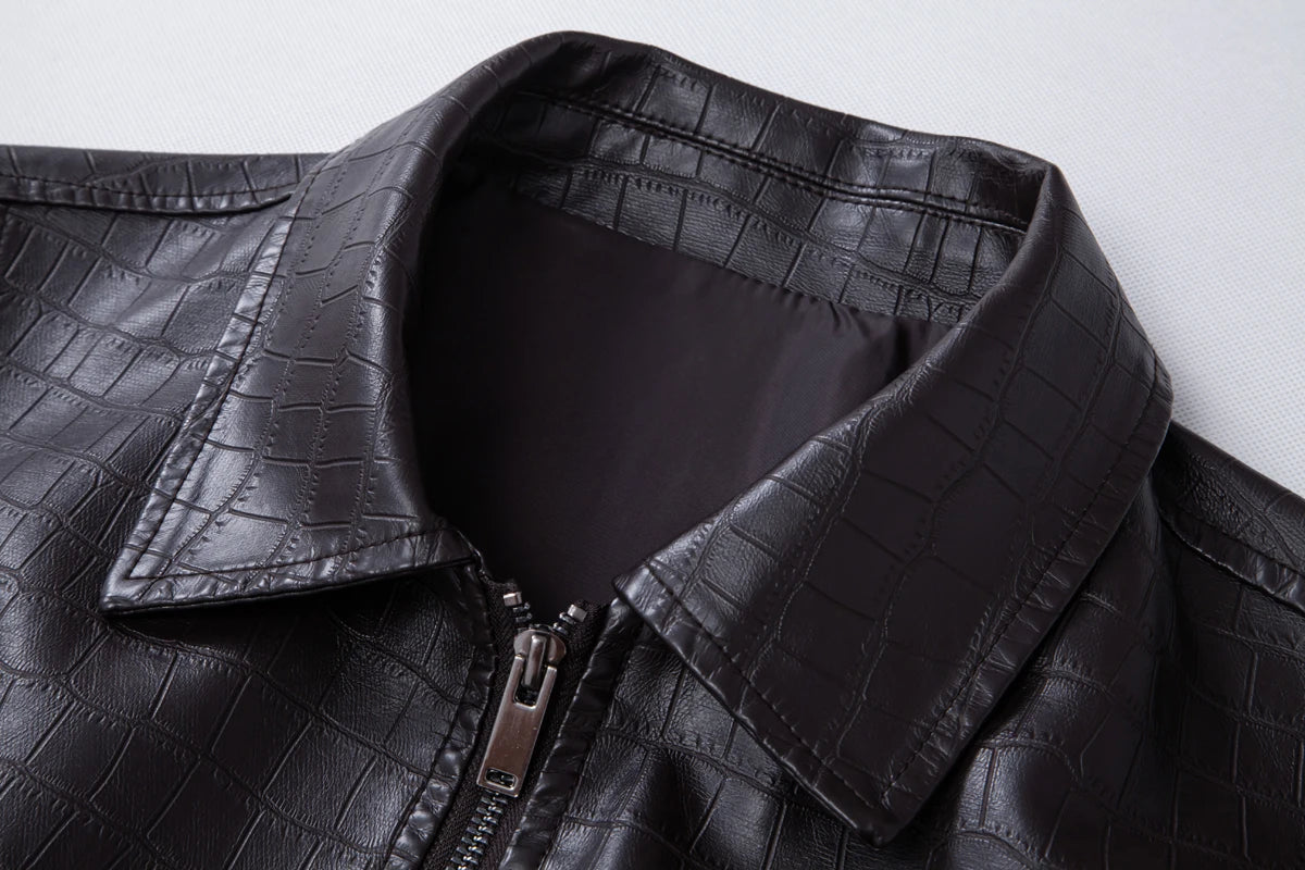Men's faux crocodile PU leather jacket with vintage lapels