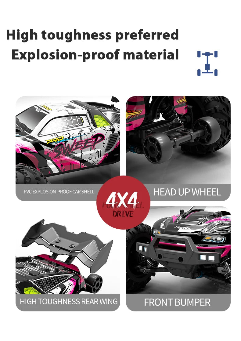 4WD 1:16 80KM/H Super Brushless 50KM/H Brushed RC Car 4x4 Off Road Remote Control High Speed Drift Racing Truck Toy Kids Adults