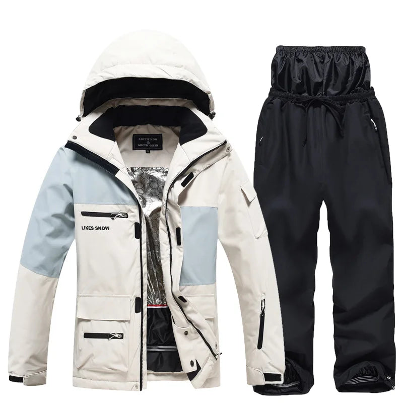 New Men Women Skiing and Snowboard Overalls Ski Suit Winter Thermal Waterproof Windproof Mountain Snowsuit Jacket and Pants Set