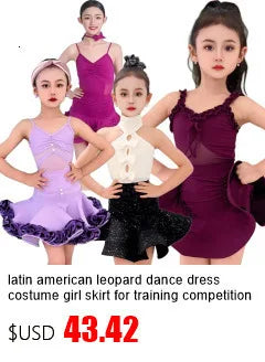 Latin american Dance velvet feather Long Dress Girls Kids Samba Salsa Cha Cha Rumba Tango Children Competition Ballroom Dresses