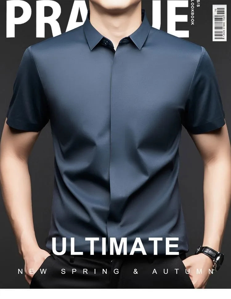 High end Mulberry Silk Dress Shirts Business Men Wrinkle Resistant Button Invisible Elastic Tops Luxurious Male Quality Clothing