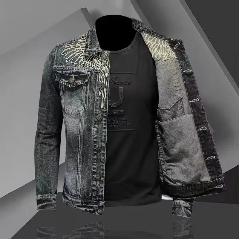 High quality Padded Denim Jackets Man Warm Button Korea Elatic Clothing  Lxury Worn Washed Cowboy Coat for Men