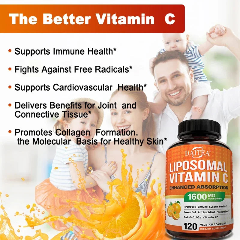 Liposomal Vitamin C 1600 Mg - Highly Absorbable, Fat Soluble Vitamin C, Antioxidant Supplement, Immune System & Collagen Booster