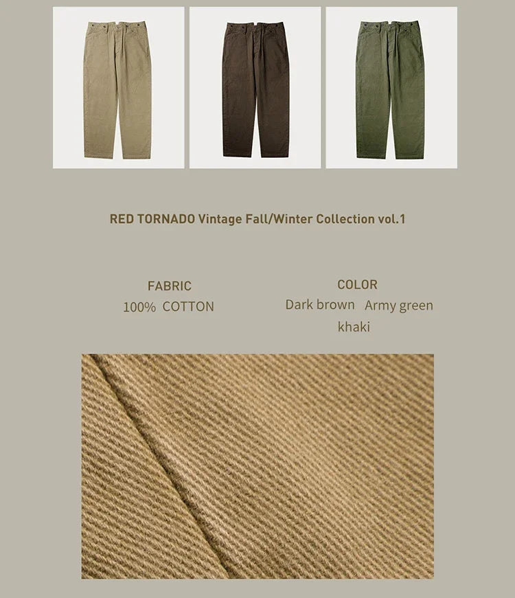 Red Tornado Chino Pants Retro Style Men's Cinch Back Casual Trousers Straight Fit CK-0010