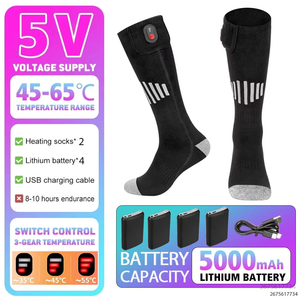 Heated Socks Winter Rechargeable 5000mah Electric Heated Skiing Socks Women Men Outdoor Skiing Socks Sports Foot Warm Equipment