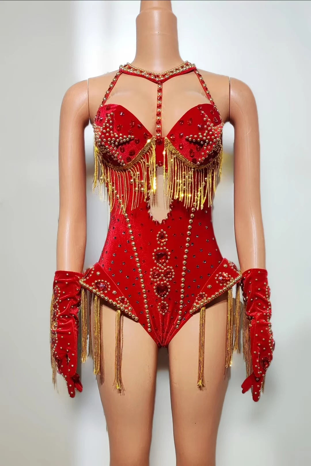 Women Sparkly Rhinestone Bodysuit 4Pieces Set Night Party Cowboy Show Outfit Cabaret Carnival Showgirl Sexy Jumpsuit Hongding