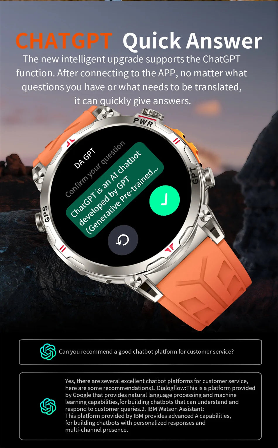 2026 New Outdoor Sports Smartwatch Men GPS Positioning 650mAh HD Call 1.56-inch AMOLED Screen Compass 5ATM Waterproof Watch Man