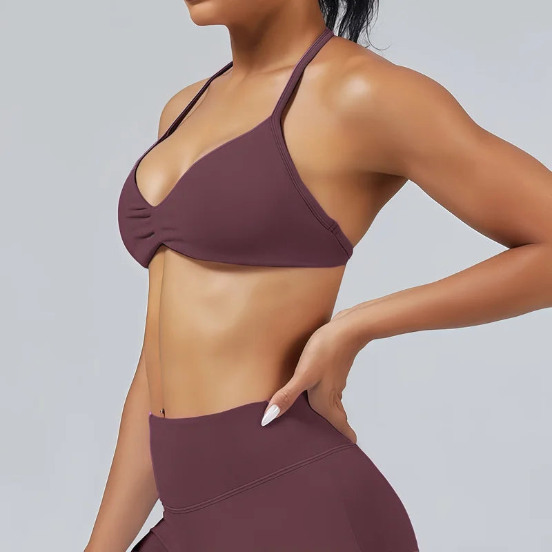 HISTELLO Impact Strappy Bra Gym Top Women High Support Thin Strap Halter Sports Seamless Bras Scrunch Push-up Workout Yoga Tanks