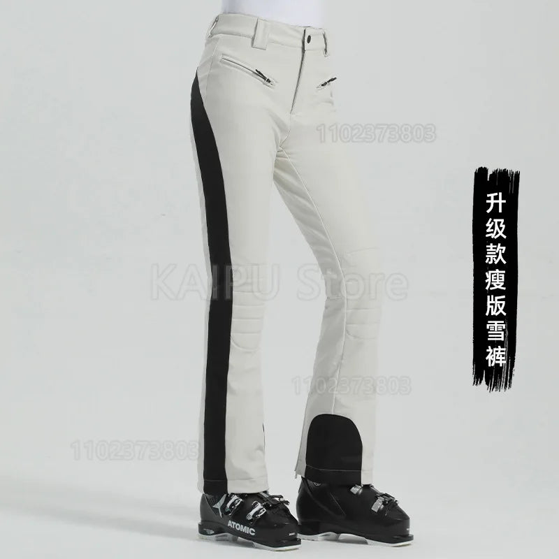 Winter ski pants women double board winter outdoor warm windproof waterproof elastic snow pants women