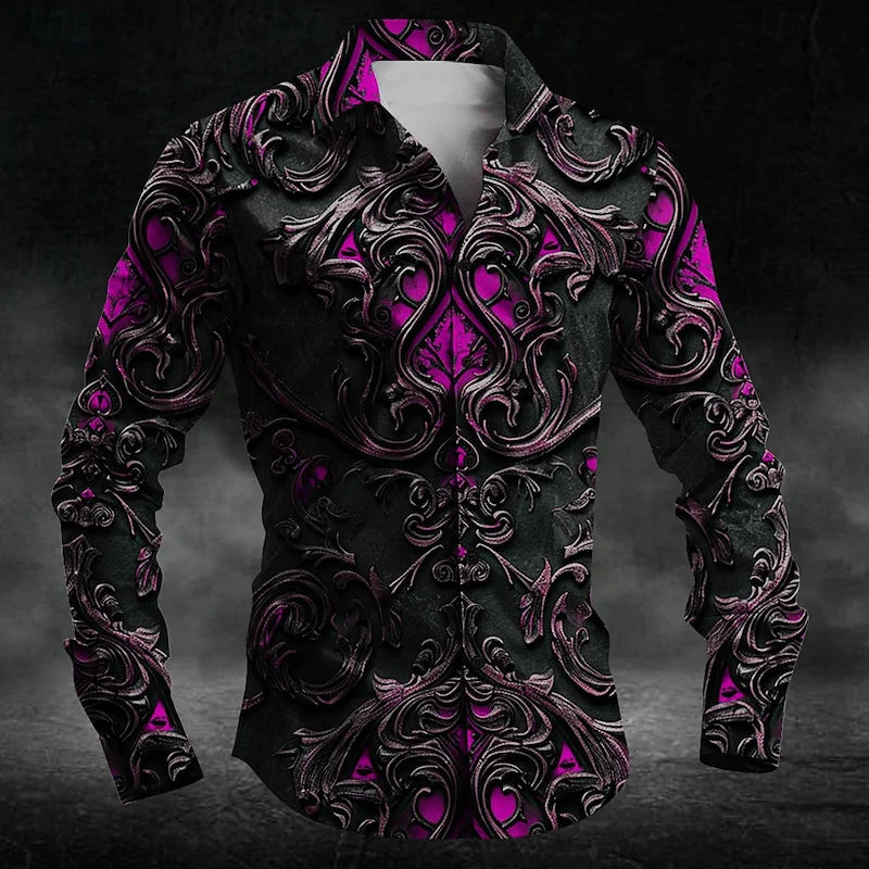 2024 Fashion Men's Collar Button Long Sleeve Shirt New 3D Printed Gradient Pattern Men's Shirt Casual Design Clothing Top