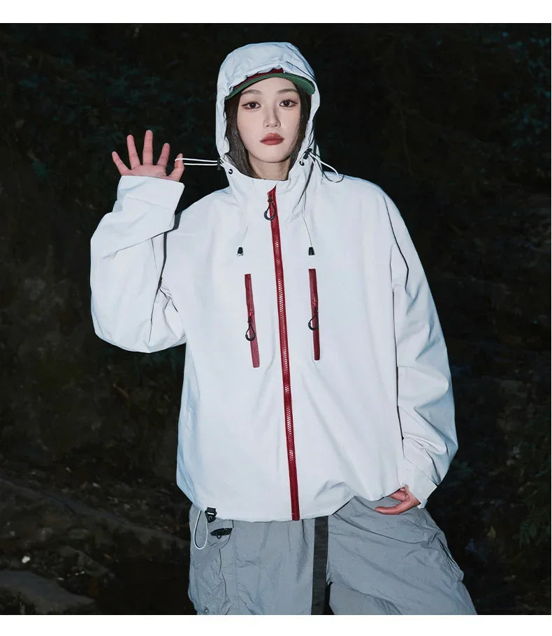 Gorpcore Waterproof Jacket Mens Couple's Ski Oversized Zipper Pocket Windbreaker Autumn High Quality Travel Camping Hooded Coats