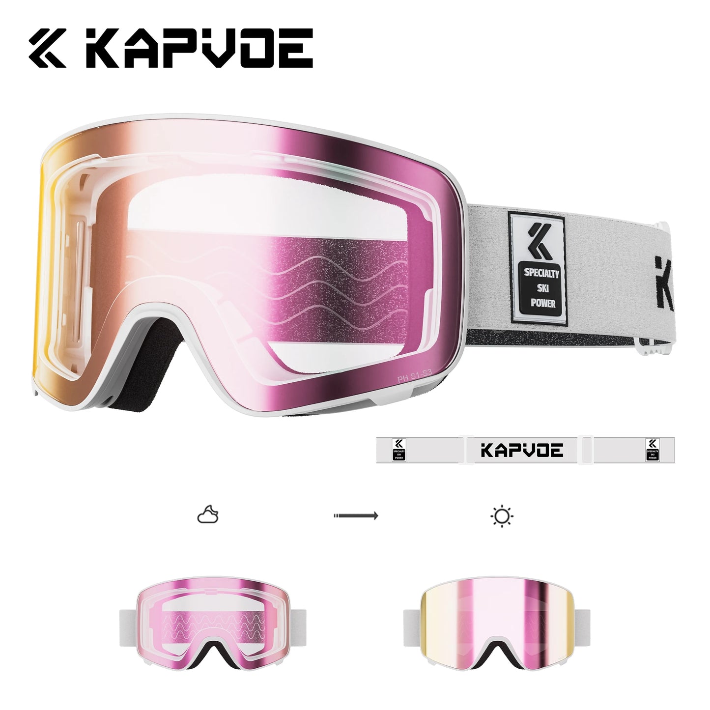 Kapvoe Winter Photochromic Ski Goggle Snow Anti-Fog Sunglasses Snowboard Mask for Men Women Eyewear UV400 Glasses Snowmobile