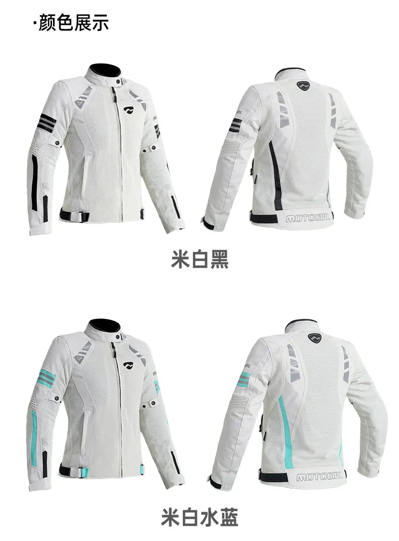 Women Motorcycle Jacket Four Seasons Breathable Lightweight Mesh Cycling Moto Jacket Protector Motocross Suit CE Protective