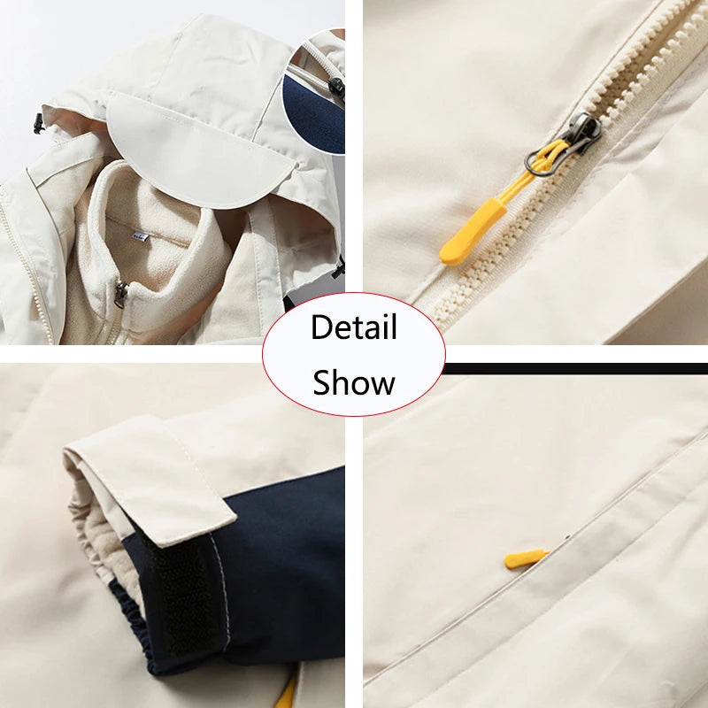 Winter Men Triple Windbreak Thick Warm Removable Hooded Jacket Men Autumn Hiking Outdoor Travel Camping Skiing Jacket Coat Male