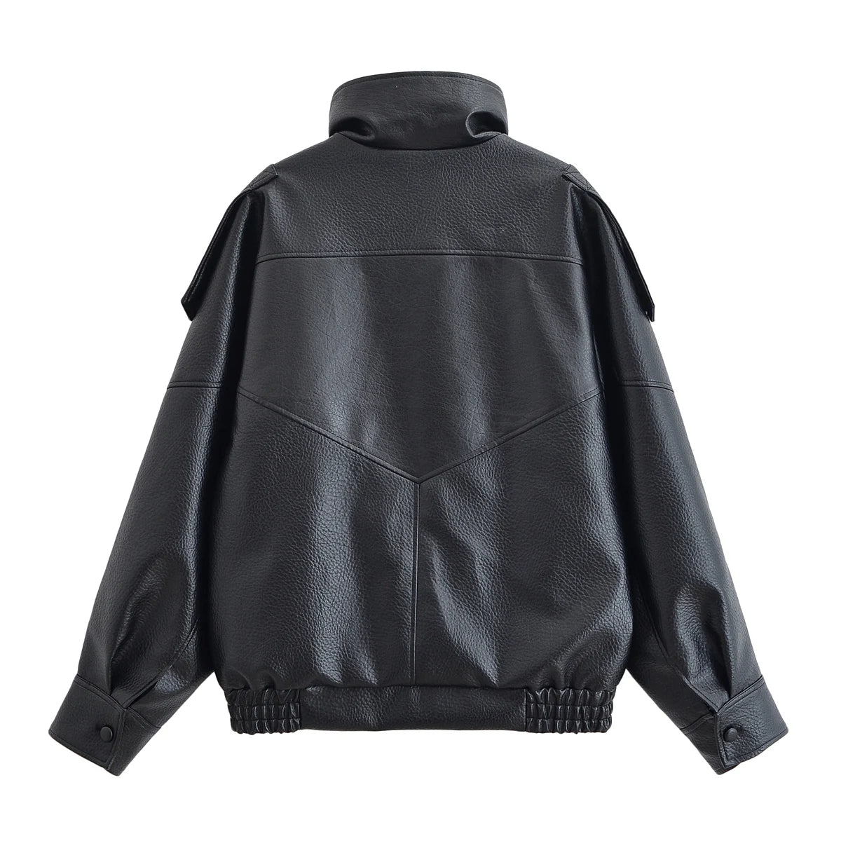HH Autumn Faux Leather Jacket For Women Casual Solid Long Sleeve Zipper Pu Leather Coats New Fashion Female Streetwear