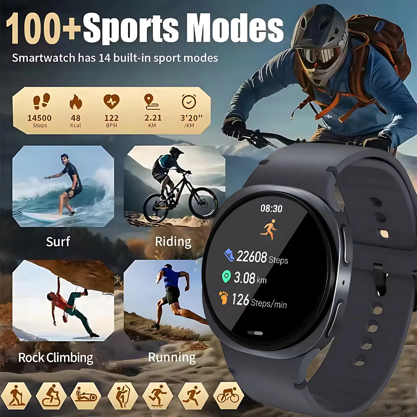 2026 New Men Watch 8 GPS Smart Watch 1.46inch AMOLED Health Sports Tracker Heart Rate NFC Bluetooth Call Waterproof Smartwatch