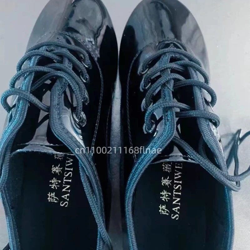 Men's Modern Dance Shoes with Soft Sole Patent Leather Black and White Soft Sole Square Dance Competition Specific Dance Shoes