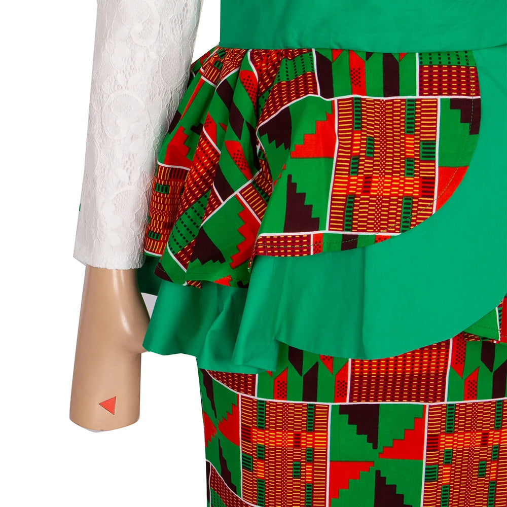 African Skirt Sets Women Suit Long Straight Skirts and Tops with Lace Decoration Bazin Riche Traditional African Clothing WY6195