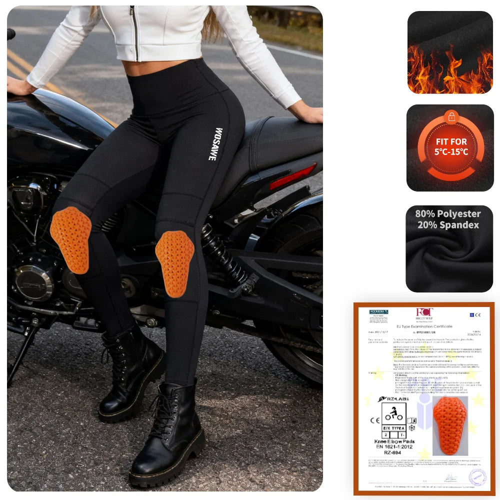WOSAWE Women Motorcycle Pants with CE Knee Pads Motocross High Waist Yoga Sport Leggings Gym Fitness Tights Casual Streetwear
