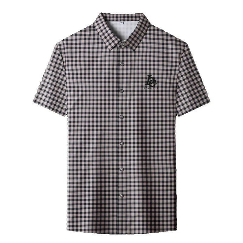 High End Man's Plaid Shirts Non-iron Business Fashion Leisure Tops Luxurious Male Short Sleeve Summer Quality Thin Shirt for Men