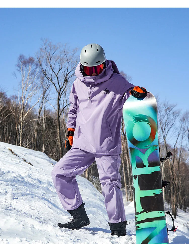 New Trendy Windproof And Warm Rabbit Ear Snow Clothes Men's And Women's Velvet Ski Clothes Set Couple Snow Clothes