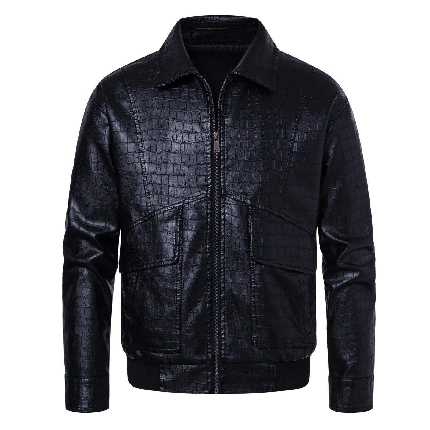 Men's faux crocodile PU leather jacket with vintage lapels