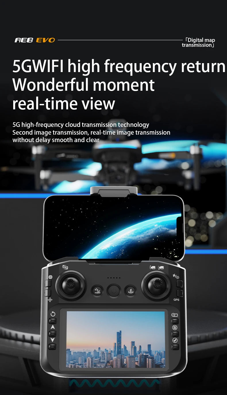 AE8 EVO GPS Drone 4K Professional HD Dual Camera With Screen 5G WIFI 360°Obstacle Avoidance Brushless Rc Quadcopter FPV Drones