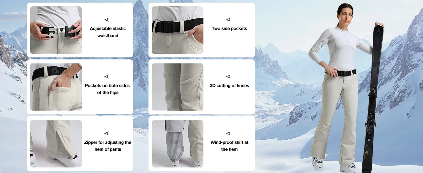 New GSOU SNOW Ski Pants Women Snow Slim Pants Snowboard Pants Waterproof Insulated Windproof Warm Outdoors Winter Sports Hiking