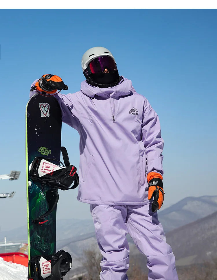 New Trendy Windproof And Warm Rabbit Ear Snow Clothes Men's And Women's Velvet Ski Clothes Set Couple Snow Clothes