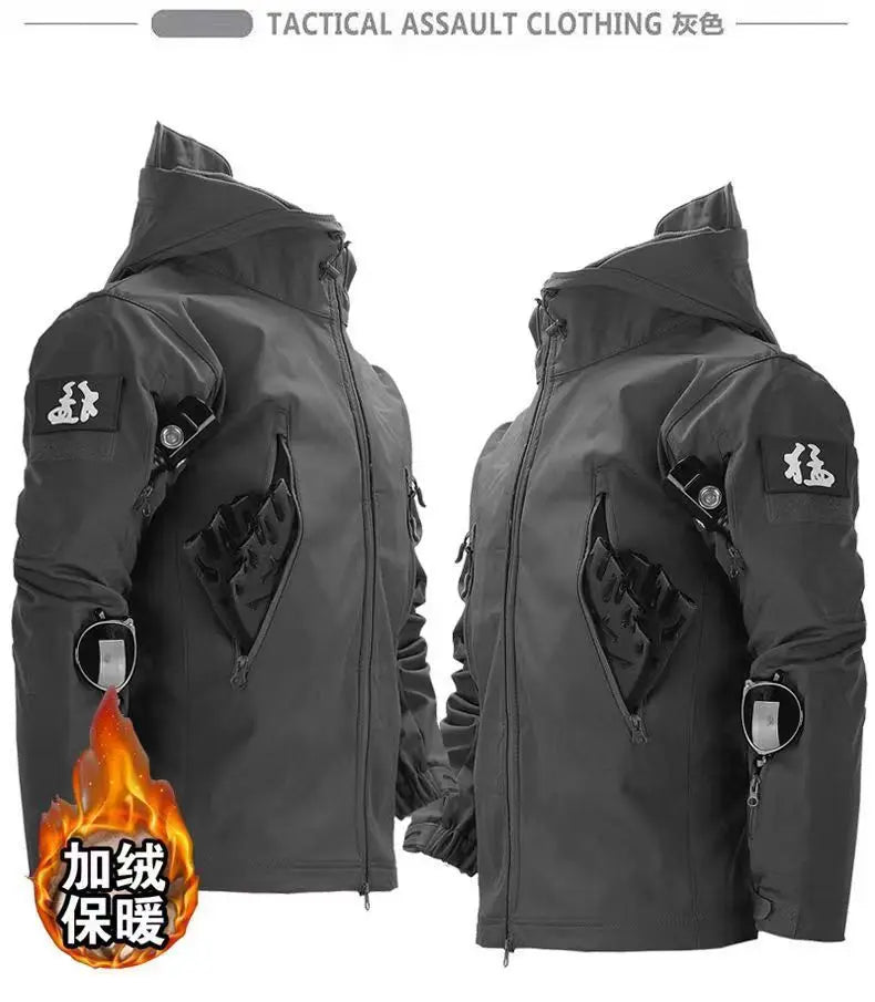 Skin Soft Shell Jacket Men's Winter Waterproof and Windproof Jacket Velvet Warm Cycling Mountaineering Ski Jacket Camouflage