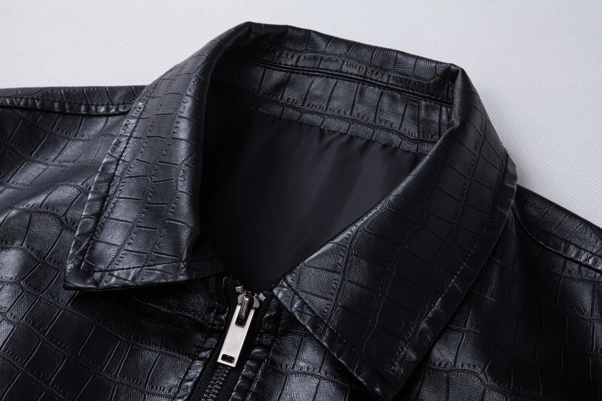 Men's faux crocodile PU leather jacket with vintage lapels