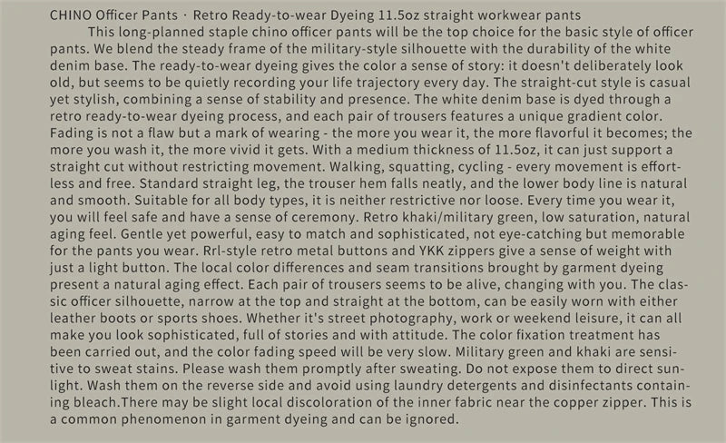Red Tornado 11.5oz Cotton Twill Chino Garment Dyeing Vintage American Workwear Men's Pants Straight Leg