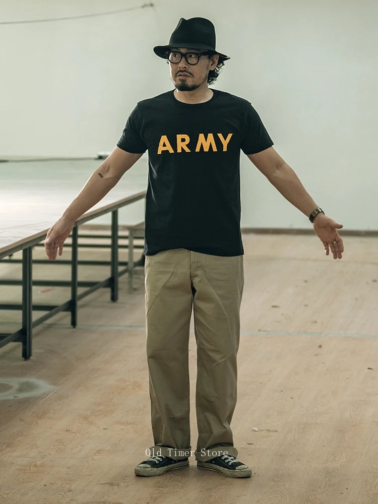 Qingtian Twill Chino Pants Vintage Workwear Men's Amekaji Khaki Trousers Loose Straight Leg