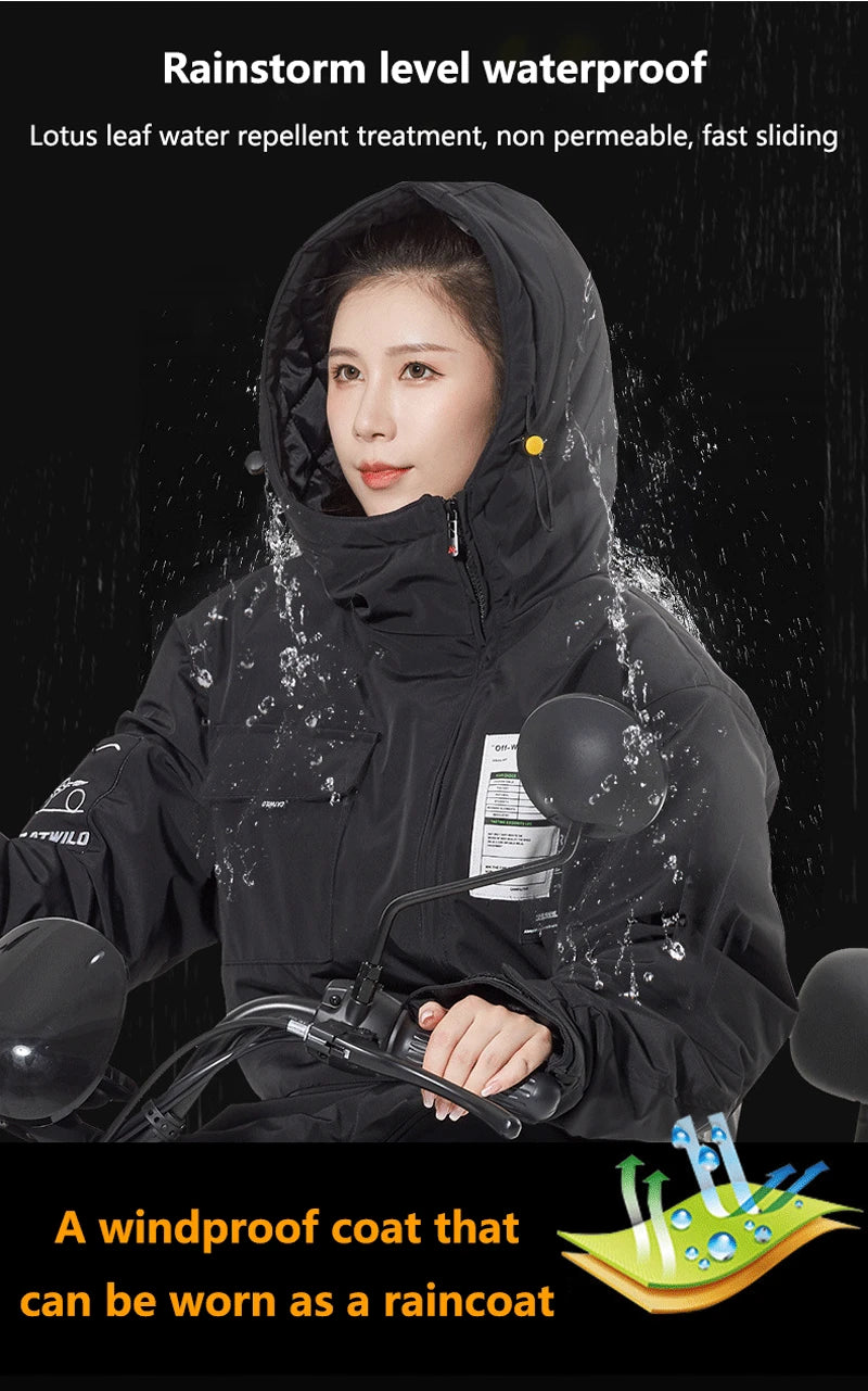 Motorcycle Riding Suit Windproof Plus Velvet Thickened Double-sided Waterproof Snowmobile Jacket Winter Warm Suit for Men Women