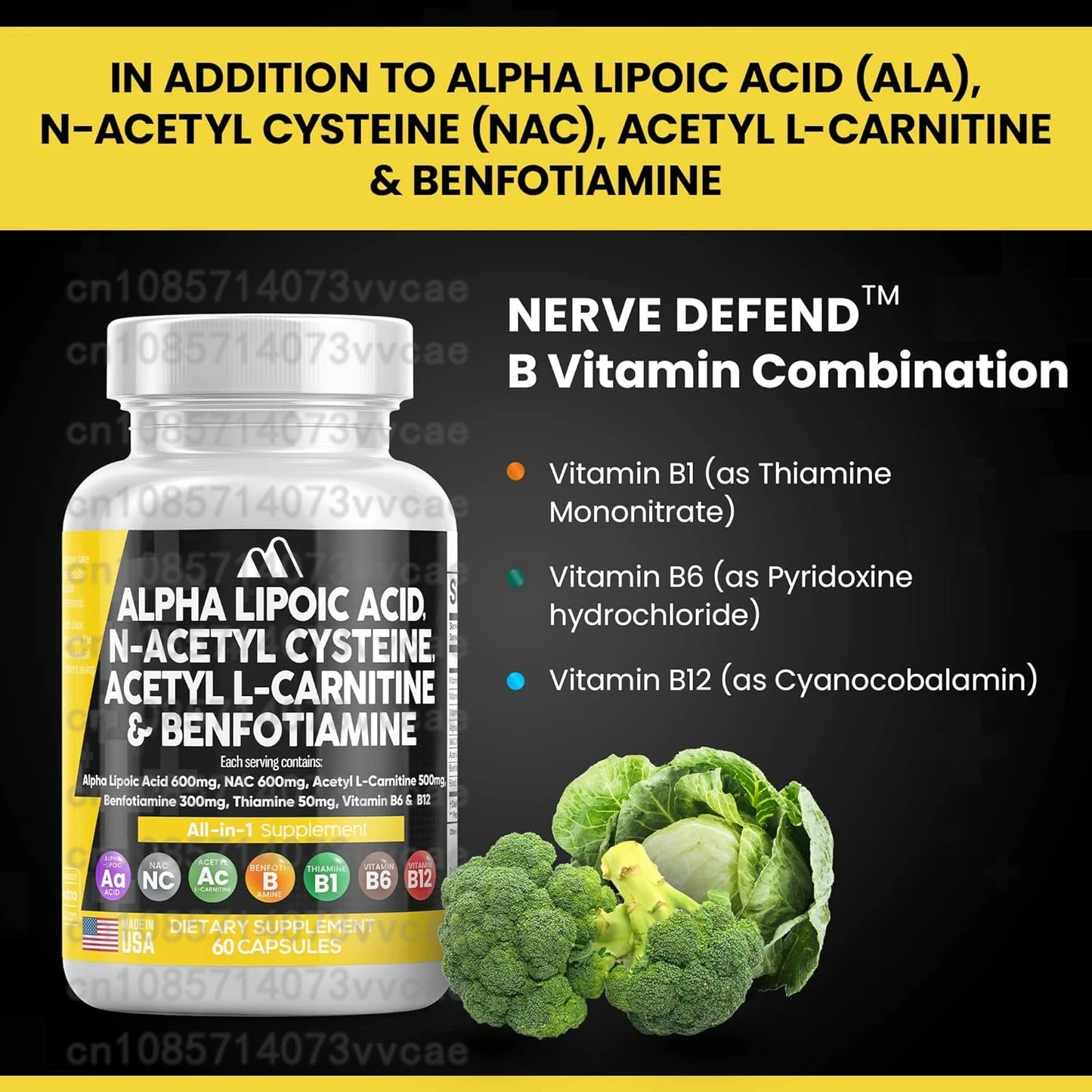 Alpha Lipoic Acid 600mg - Promotes Nervous System Health, Blood Circulation, Cardiovascular Support, Brain Health 60 Capsules