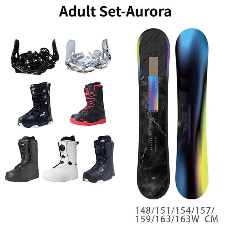 White Poplar Wood Core Waterproof All Mountain Ski Board Set Base All Terrain Suitable Bindings Boots Snowboarding