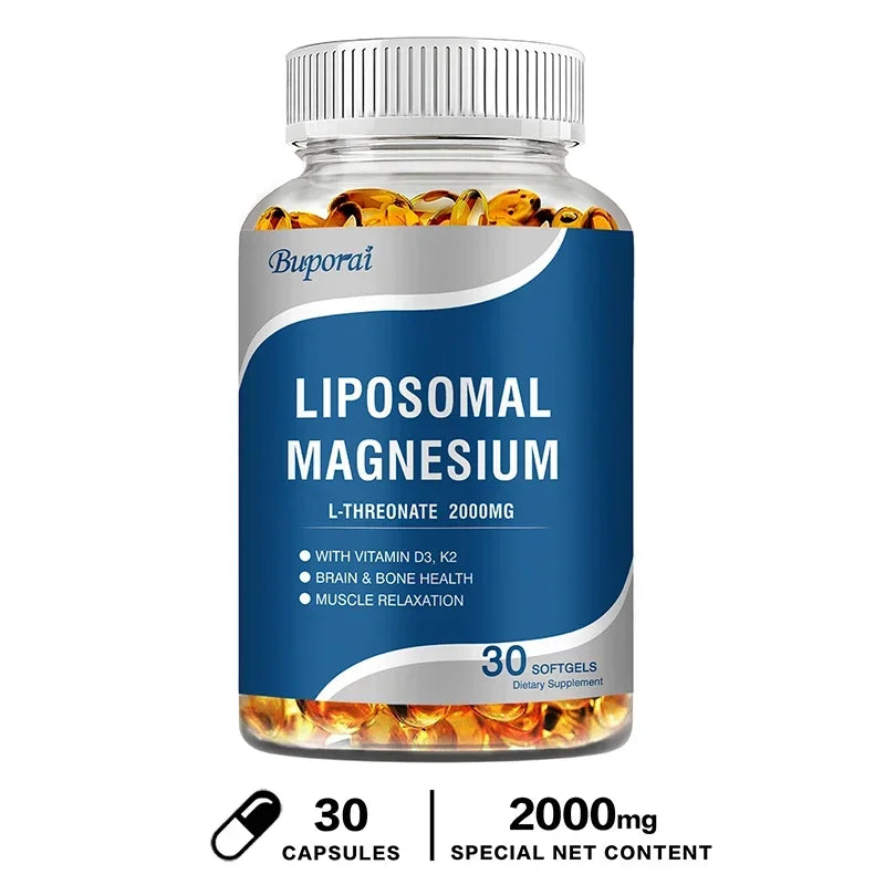 Liposomal Magnesium L-Threonate - Containing Vitamin D3 and K2, Supports Brain, Bone, Heart, Muscle and Promotes Sleep
