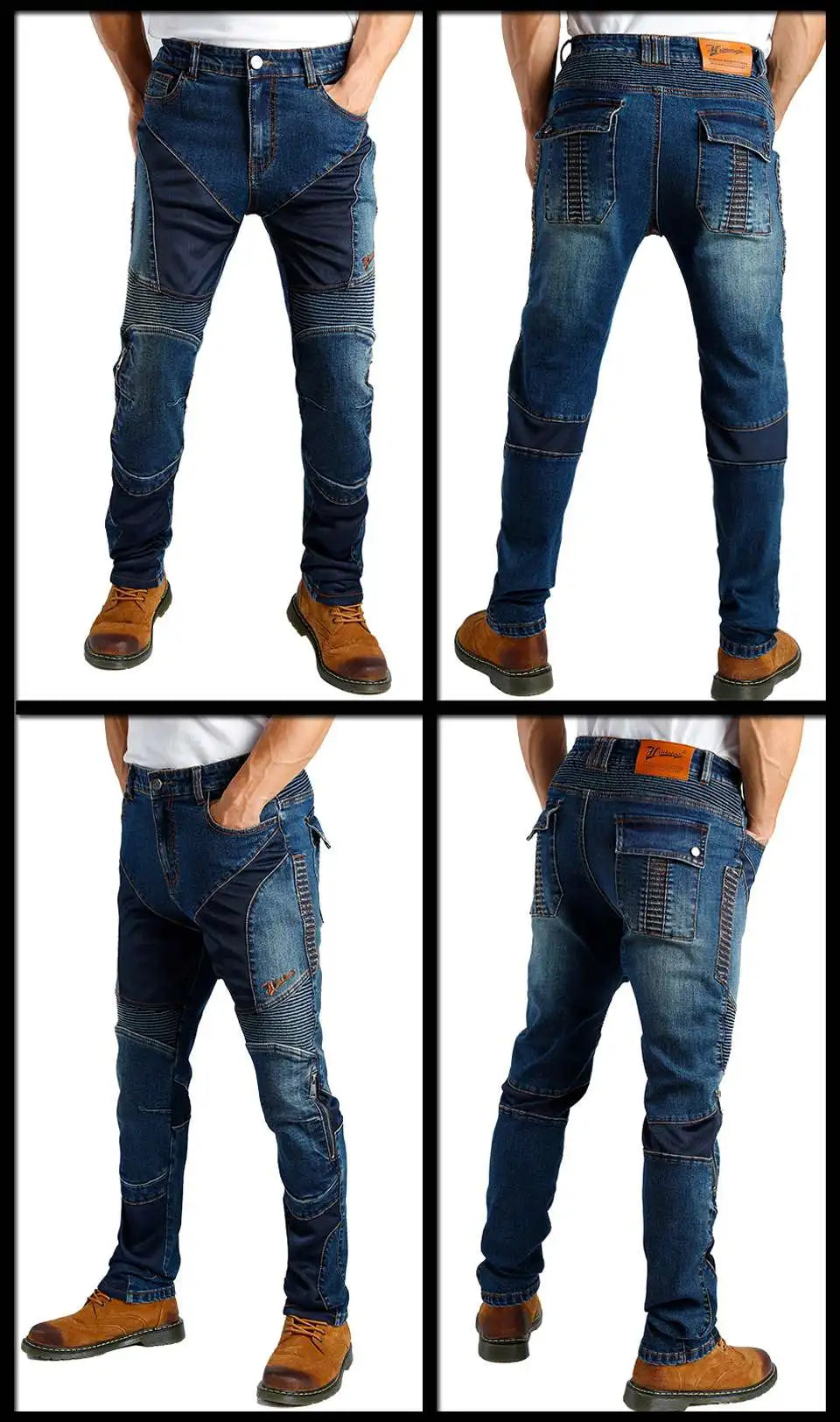 Men Summer Motorcycle Jeans Blue Mesh Protective Riding Pants Black Motocross Gear Motorbike Trousers