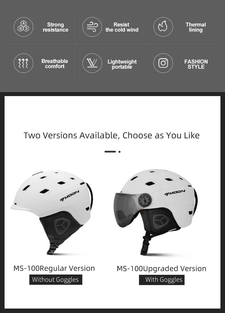 MOON-Professional Ski Helmet for Adult and Youth, Universal for Skateboard, Snowboard, Snow Equipment, Warm, Winter