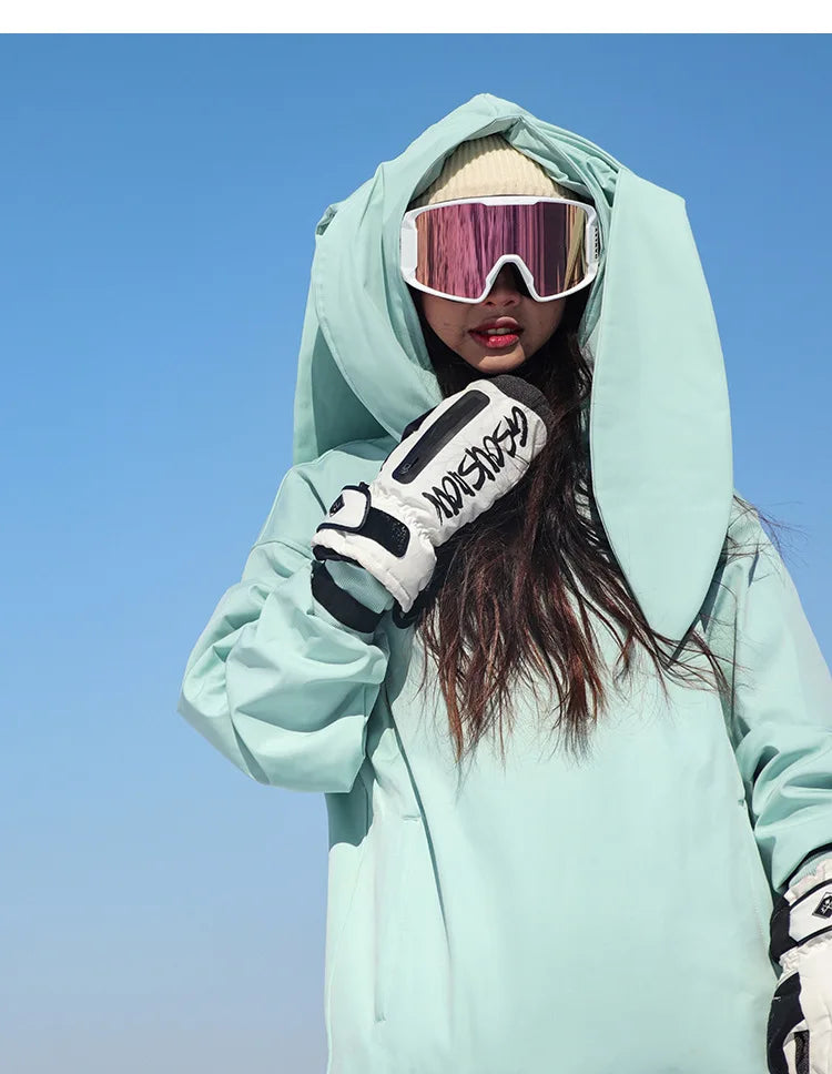 New Trendy Windproof And Warm Rabbit Ear Snow Clothes Men's And Women's Velvet Ski Clothes Set Couple Snow Clothes